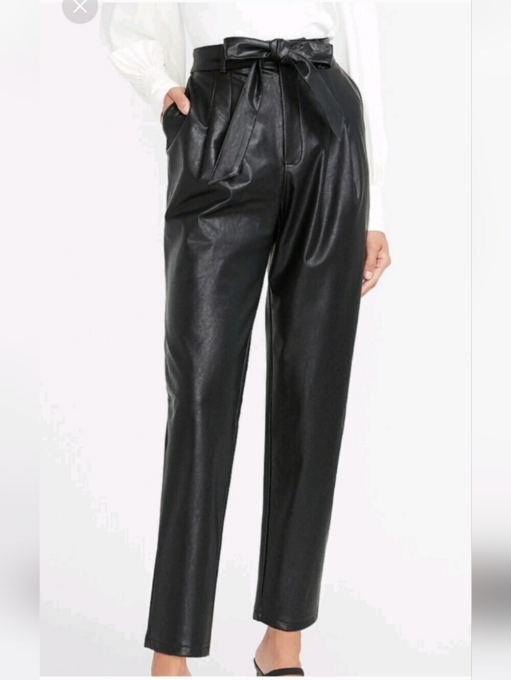 EXPRESS vegan leather super high rise sash pants in BLACK 8R.